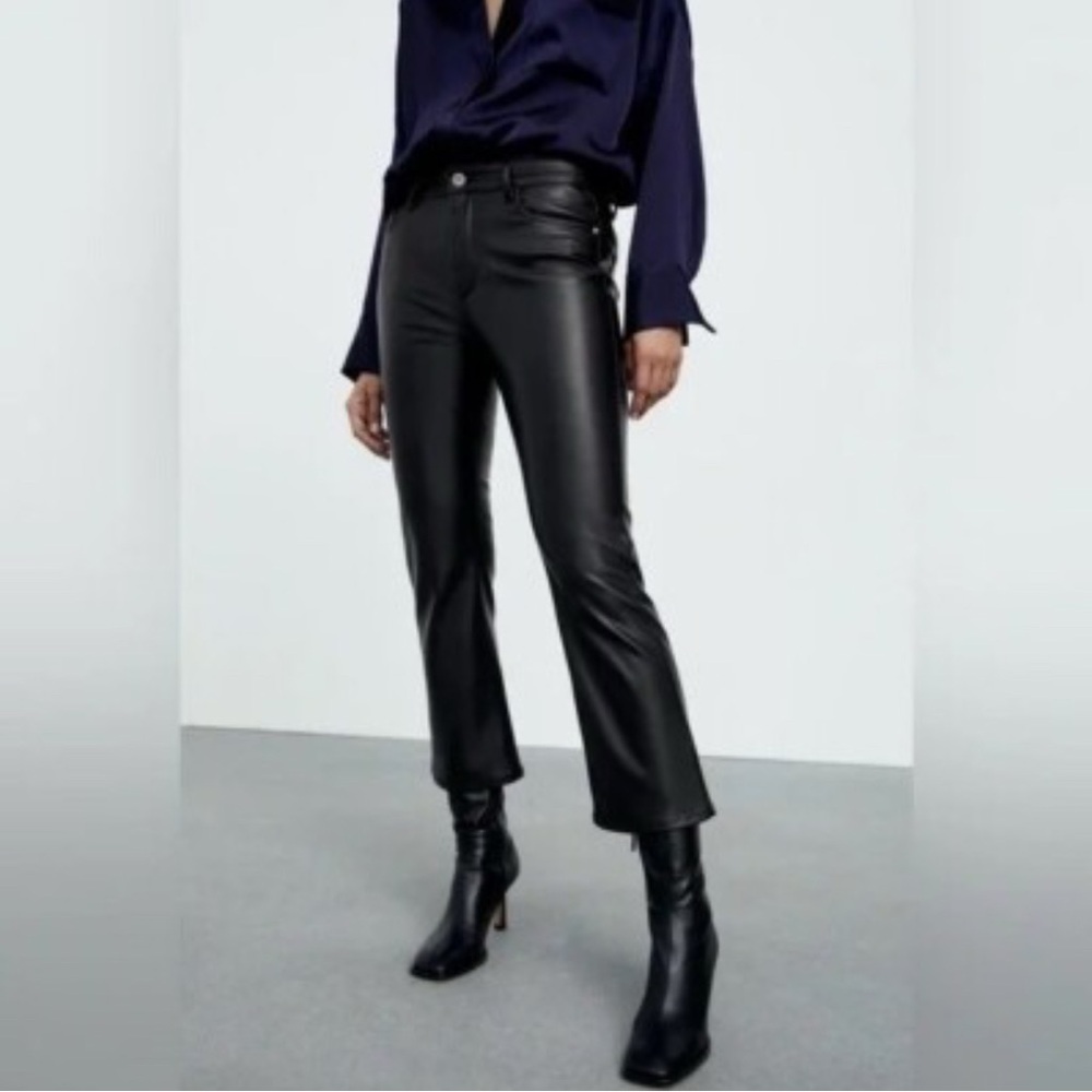 Zara Faux Leather Mini Flared Pants in Black